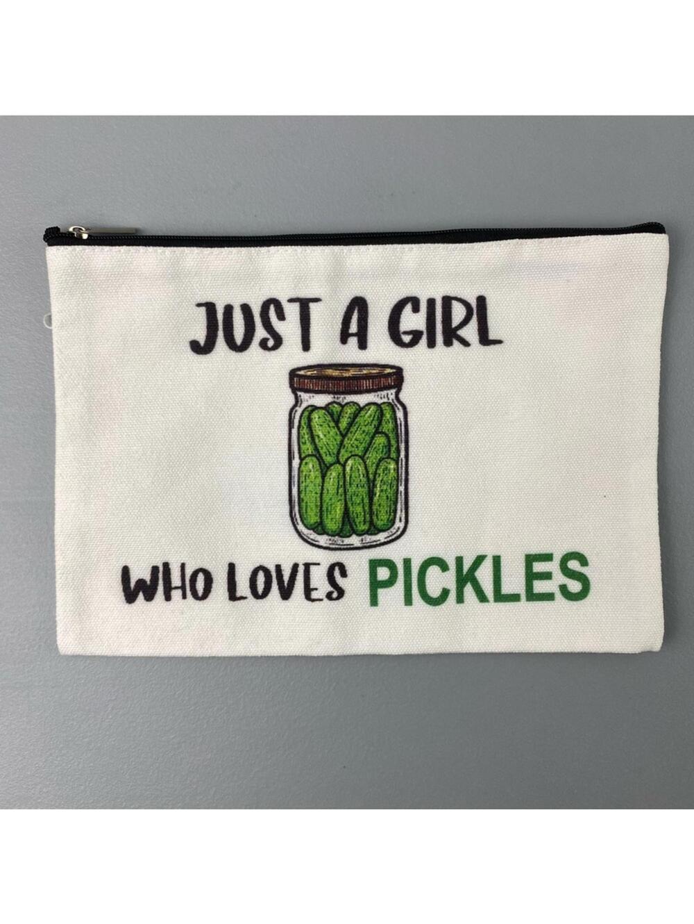Just a Girl Who Loves Pickles Graphic Zippered Cosmetic Storage Bag